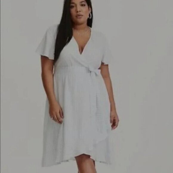 Torrid Blue & White Striped Challis Wrap Dress - Picture 2 of 13